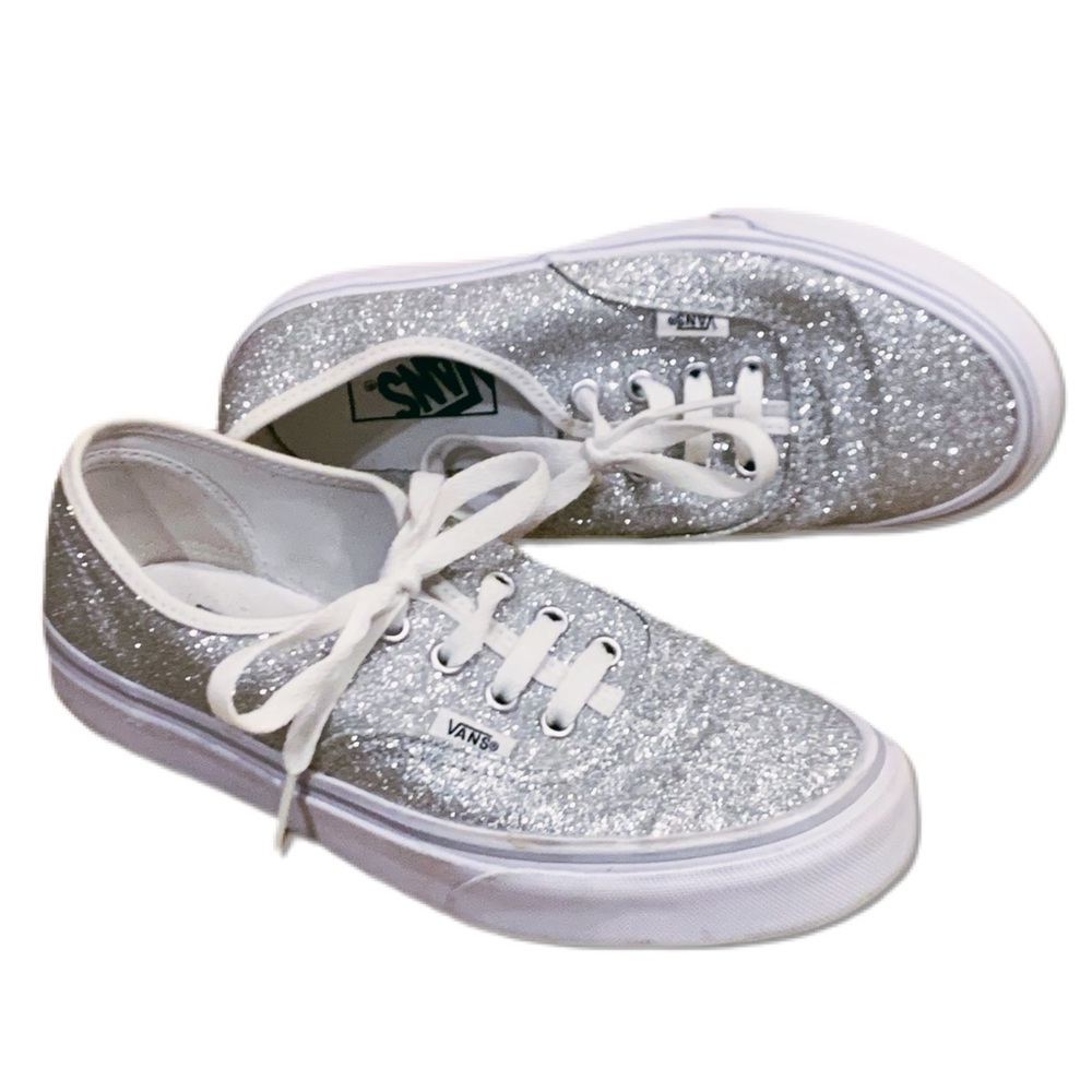 Vans silver glitter lace up low sneakers size 7